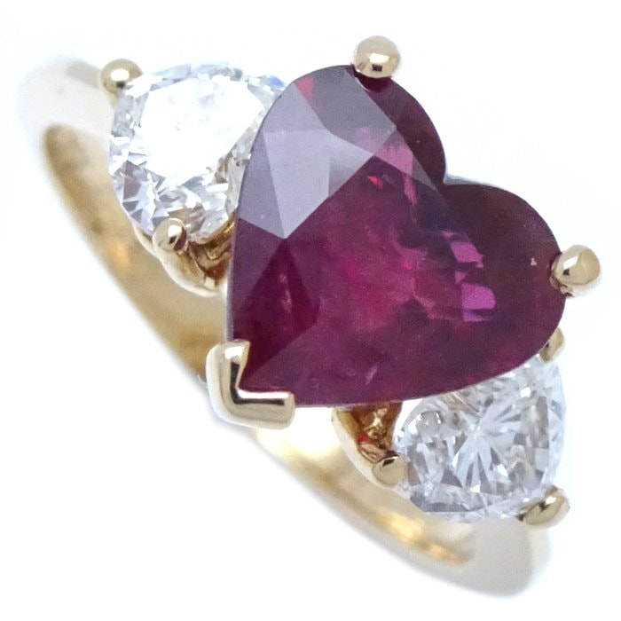 ハート リング 指輪 ルビー1.47ct ダイヤモンド0.66ct 8.5号 K18YG イエローゴールド/292929【中古】