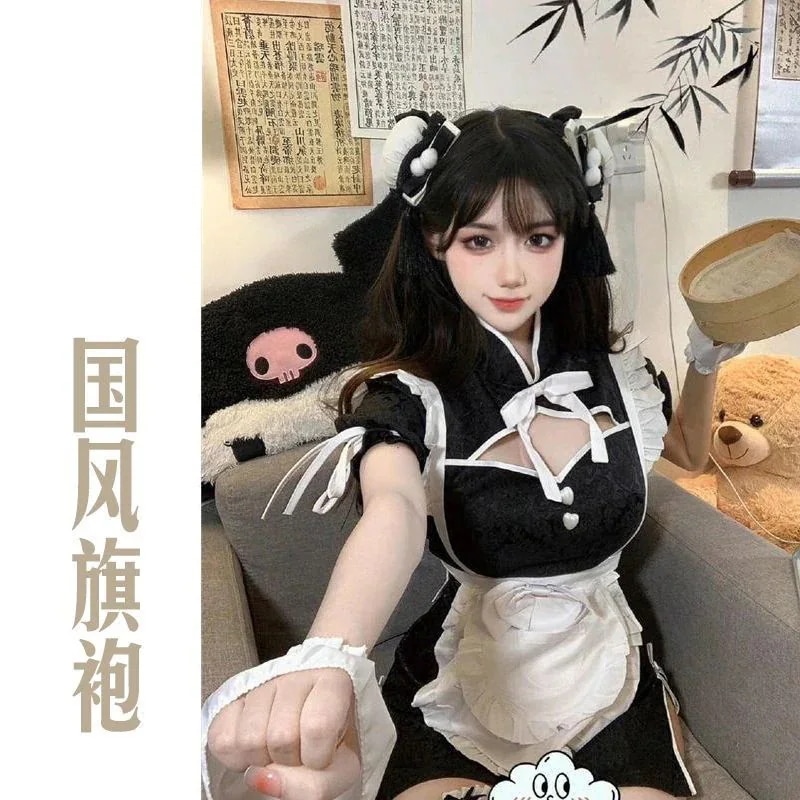 コスプレレディース新中国風メイドチャイナドレスヒップワンピースLolita制服セットメイド服 韓国ファッション 5,049円