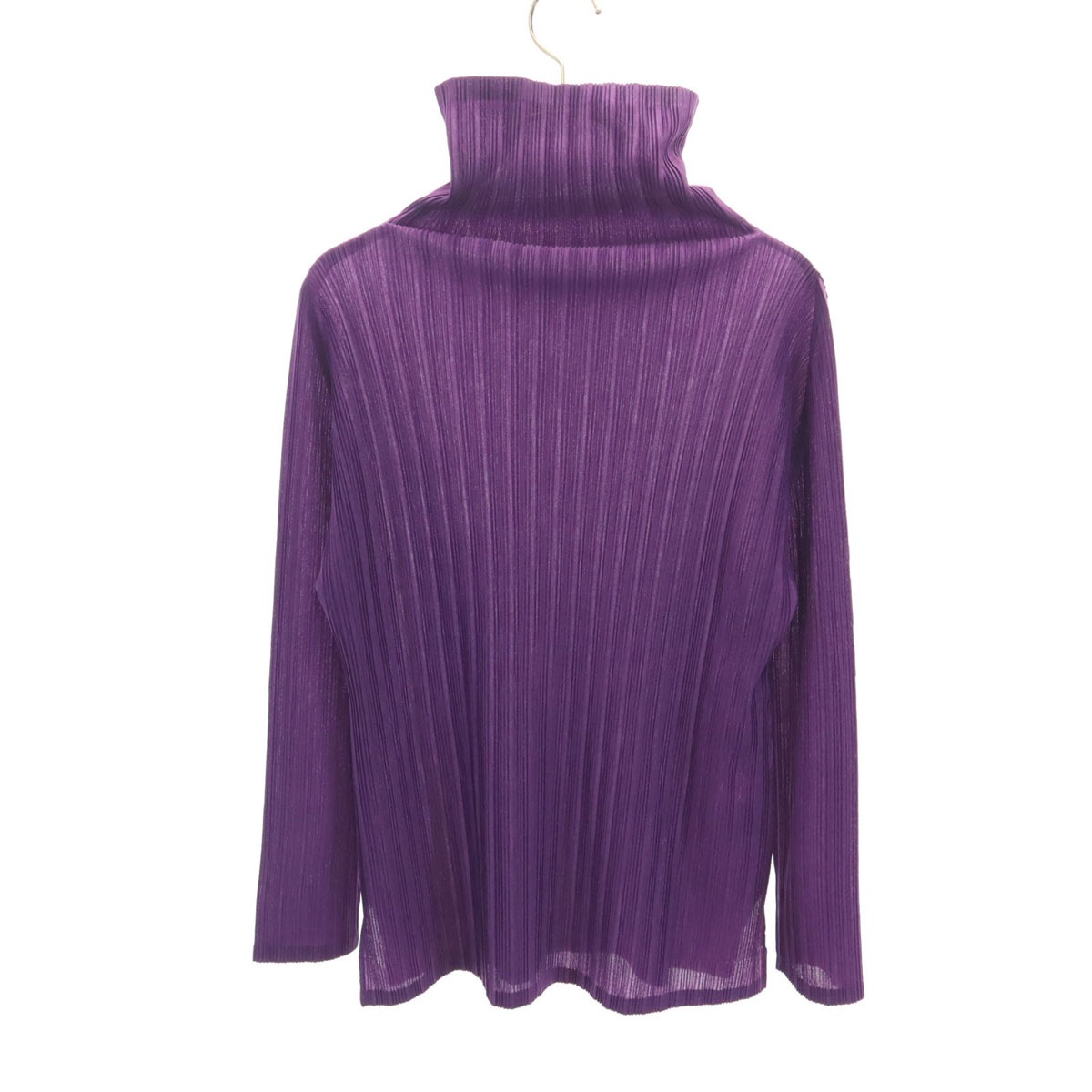 美品 PLEATS PLEASE プリーツプリーズ 日本製 長袖 プリーツ ハイネック カットソー 3 パープル イッセイミヤケ レディース 古着