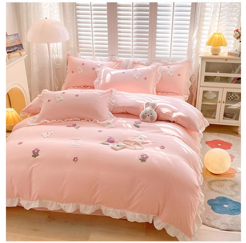 【新作お得】，寝具カバーセット 3点セット 4点セット ピンク 可愛い フリル付き きれいめ シングル ダブル 通気性 柔らかい 四季通用 布団カバーセット 掛け布団カバー ボックスシーツ/ 4,090円