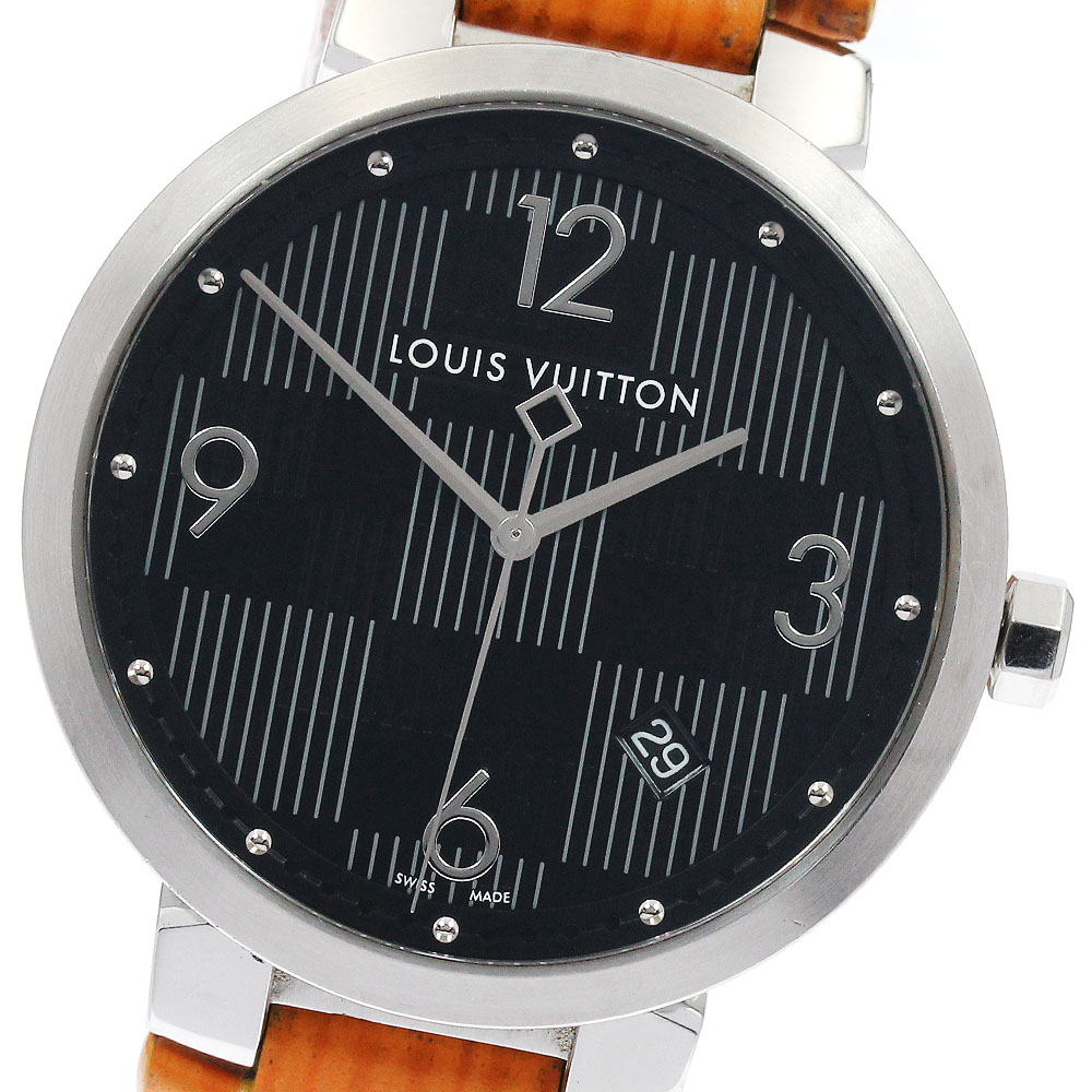 ルイ・ヴィトン LOUIS VUITTON Q1D07 タンブール スリム ダミエ グラフィット デイト クォーツ メンズ _899887【中古】
