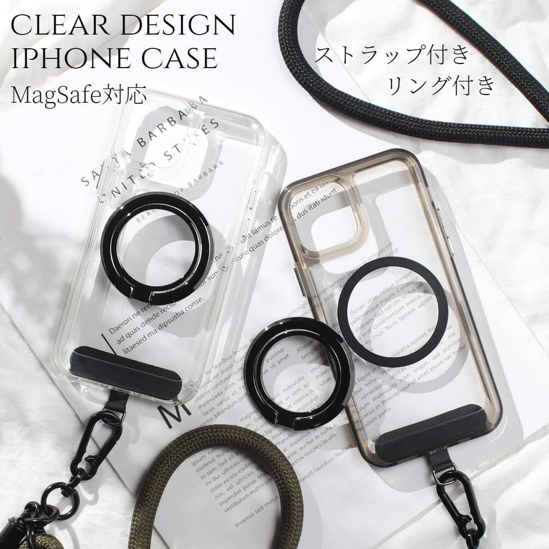 iphone15 ケース クリア ショルダー リング付き iphone15Pro iphone15Plus iphone15ProMAX マグセーフ magsafe リング ホルダー マグネット 15
