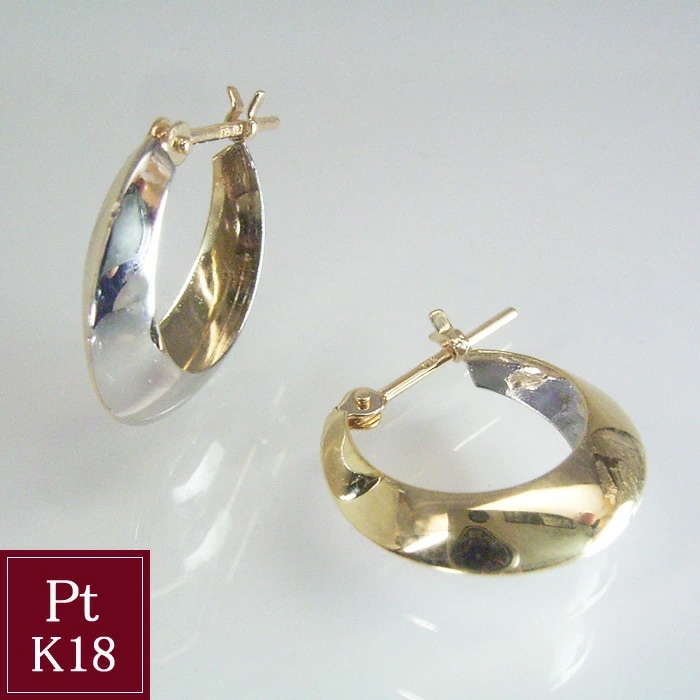 ピアス フープ 18金 プラチナ 2色コンビ フープピアス k18 pt900 地金 アクセサリー 品番ma-0441　2営業日前後の発送予定