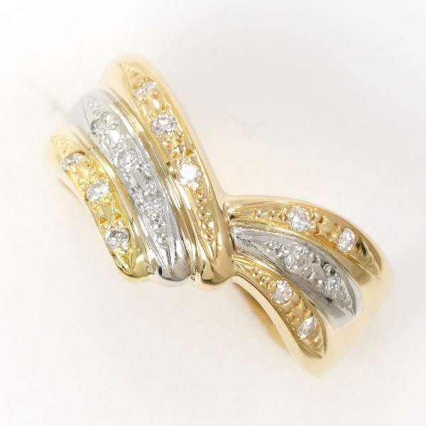 PT900 プラチナ K18YG リング 指輪 12号 ダイヤ カード鑑別書 ジュエリー 中古