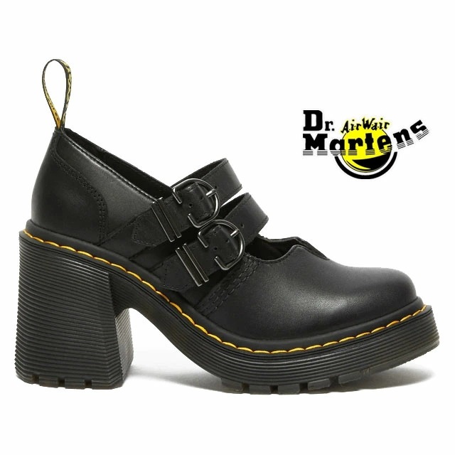 ドクターマーチン 厚底靴 メリー ジェーン 27371001 レディース 黒 ダブルストラップ チャンキーヒール 9.5cmヒール ブラック レザーシューズ エヴィー 19,800円
