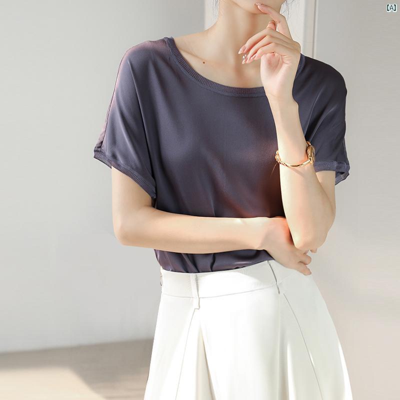 レディース ファッション　レディース　カジュアル　上品　綺麗　外出 清 ヘビーウェイト 半袖 Tシャツ 夏 ラウンドネック バット スリーブ ハイエンド トップ