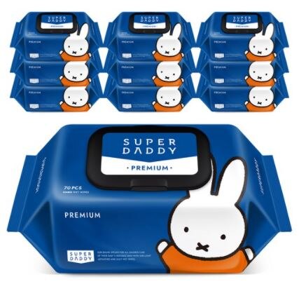 スーパーダディ 低刺激 ベビーウェットティッシュ プレミアムキャップ型（70枚*10パック）
