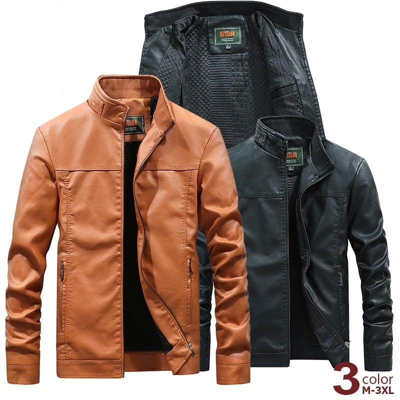 革ジャン ライダースジャケット メンズ PUレザー 立ち襟 アメカジ おしゃれ ビター系 保温防寒 ライダー レザージャケット ブルゾン