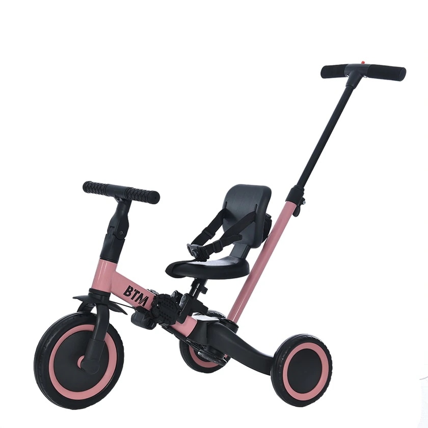 【国内発送／保証つき】【子供用三輪車 ピンク 4in1 三輪車のりもの 押し棒付き 自転車 おもちゃ 乗用玩具246