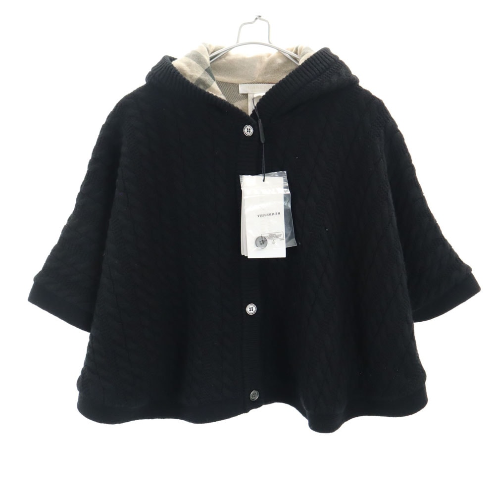 未使用 バーバリーチルドレン ウールブレンド 長袖 ポンチョ 18M-3Y ブラック BURBERRY CHILDREN レディース