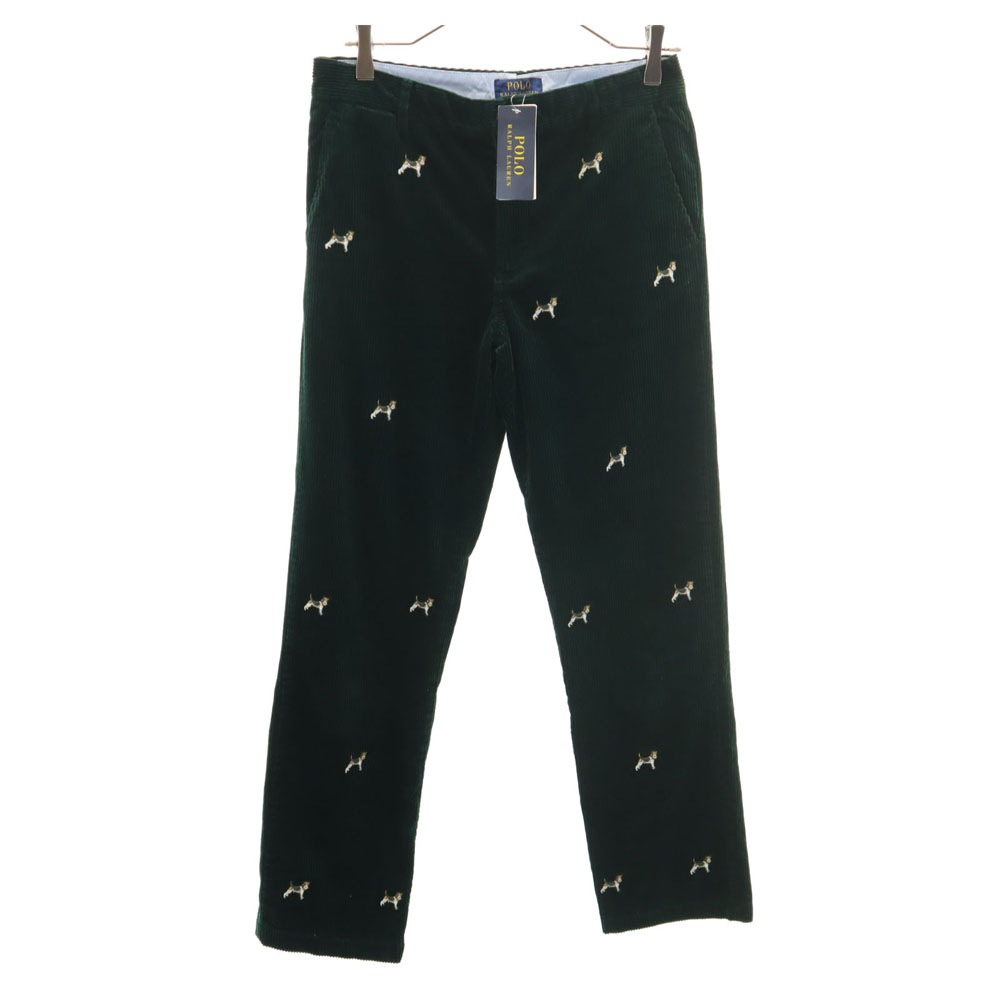 未使用 ドッグ刺繍 コーデュロイパンツ 16 深緑 犬柄 キッズ
