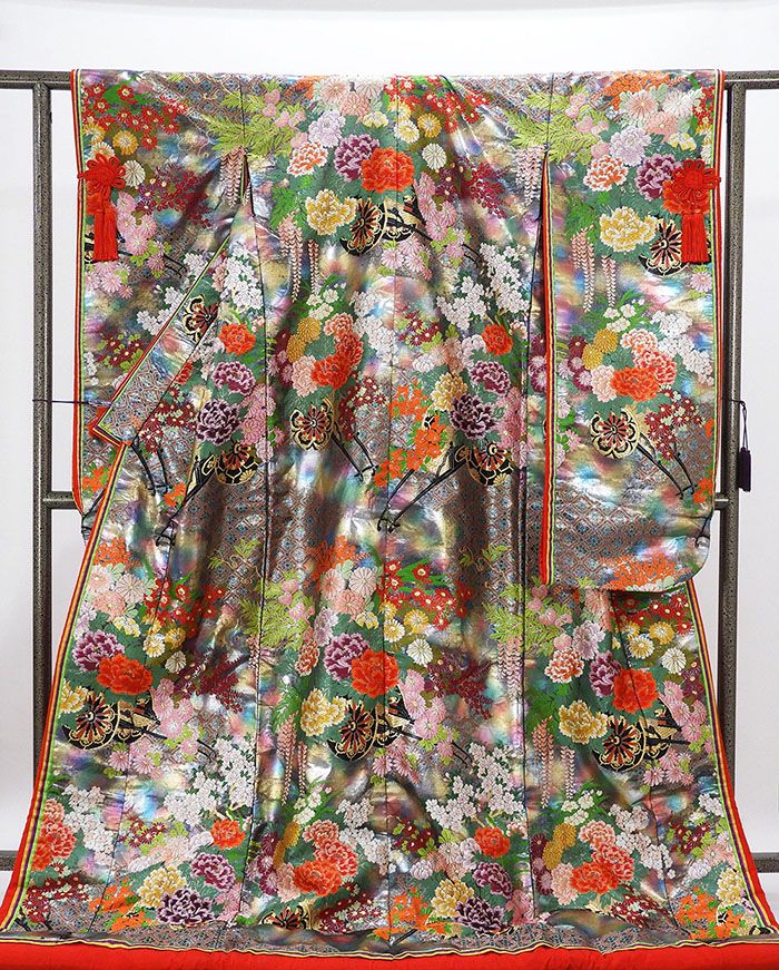 色打掛 正絹 四季花車 打掛 花嫁衣裳 婚礼 美品 中古 リサイクル ブライダル ウエディング 着物 e3211