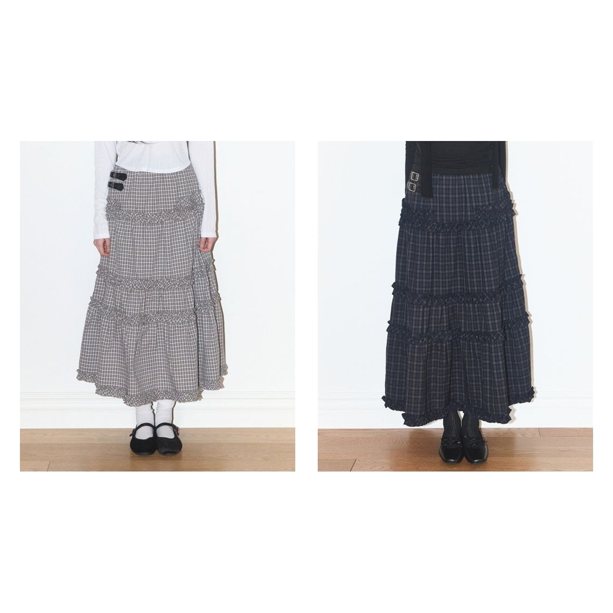 【ILLIGO】 BUCKLE FRILL LONG SKIRT CHECK 2色 正規品
