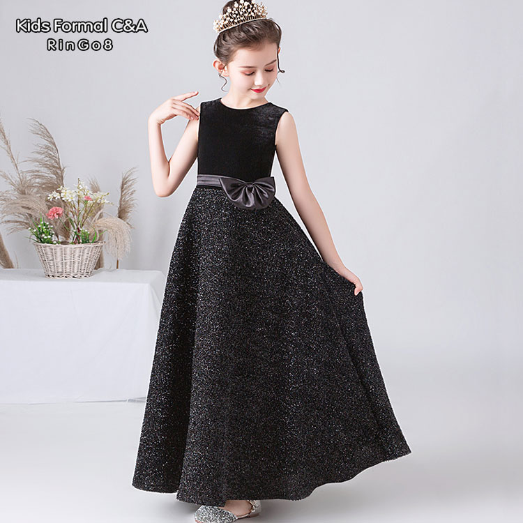 【大好評！最安値挑戦!】ピアノ発表会ドレス 子供 ドレス フォーマルドレス 発表会 女子 パーティードレス ジュニア 子供ドレス ロングドレス 黒 ブラック 発表会 結婚式 キッズドレス フォーマル