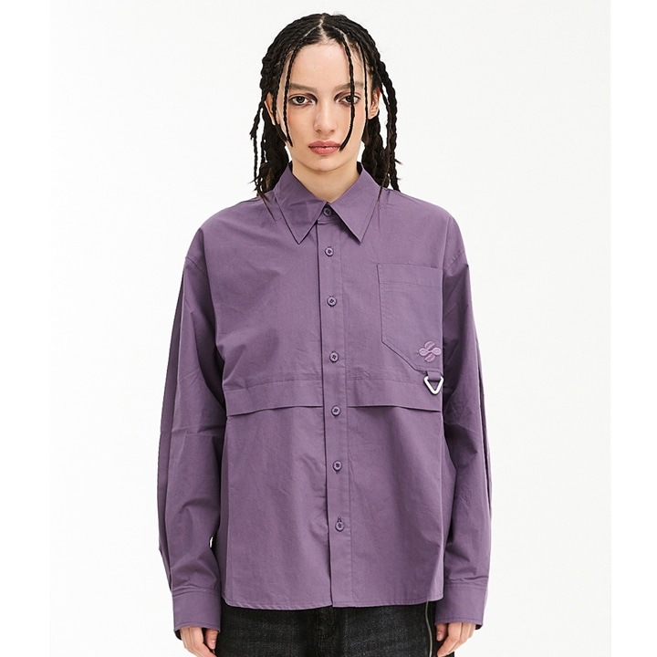 Multi pocket utility cotton shirts PURPLE