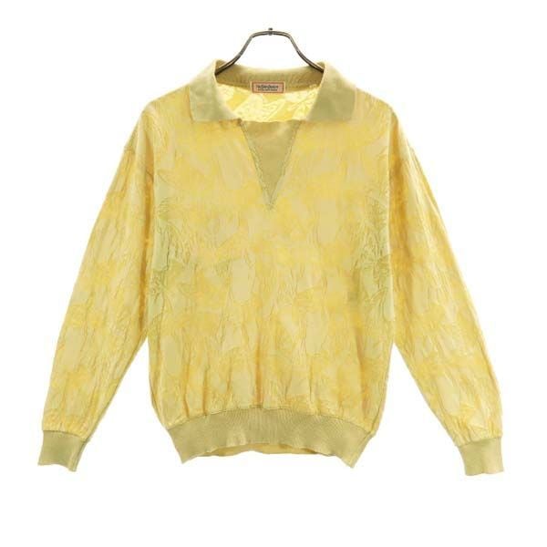総柄 長袖 ニット ポロシャツ M イエロー系 メンズ