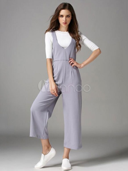 女性のためのグレーのオーバーオールストラップスパンデックススーツ
