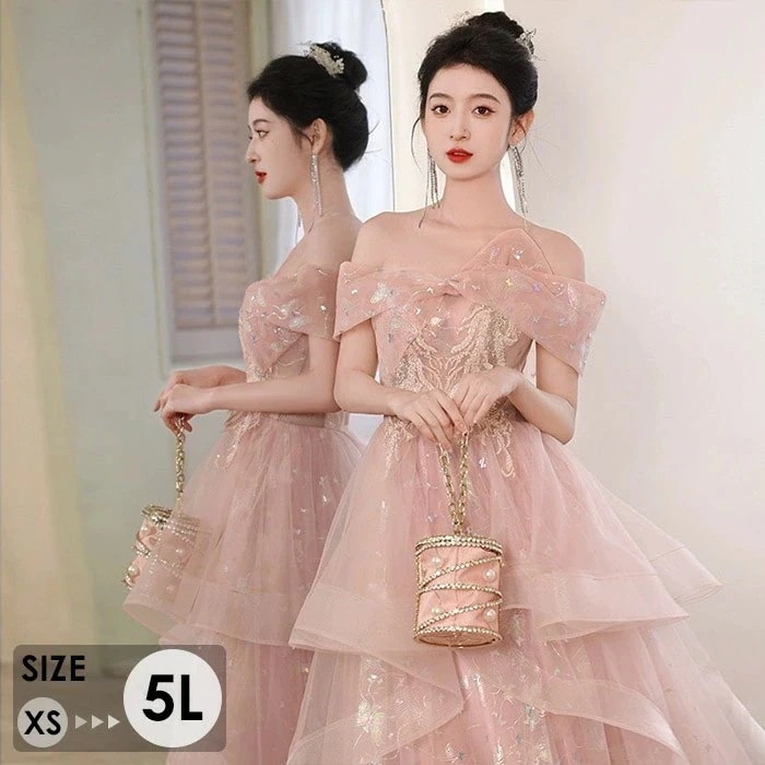 ドレス 大人 ピアノ 発表会 演奏会用ドレス ロングドレス 演奏会 イブニングドレス 結婚式 母親 ピアノ発表会 中学生 パーティードレス 発表会ドレス オフショルダー 大きいサイズ 小