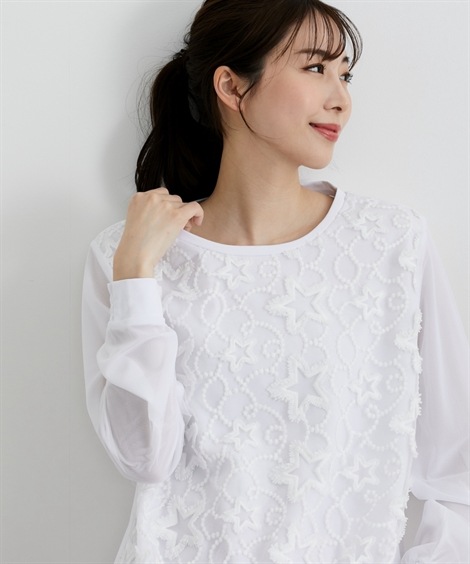 Tシャツ・カットソー 浮き出る星レースカットソープルオーバー 大きいサイズ有 Hana服