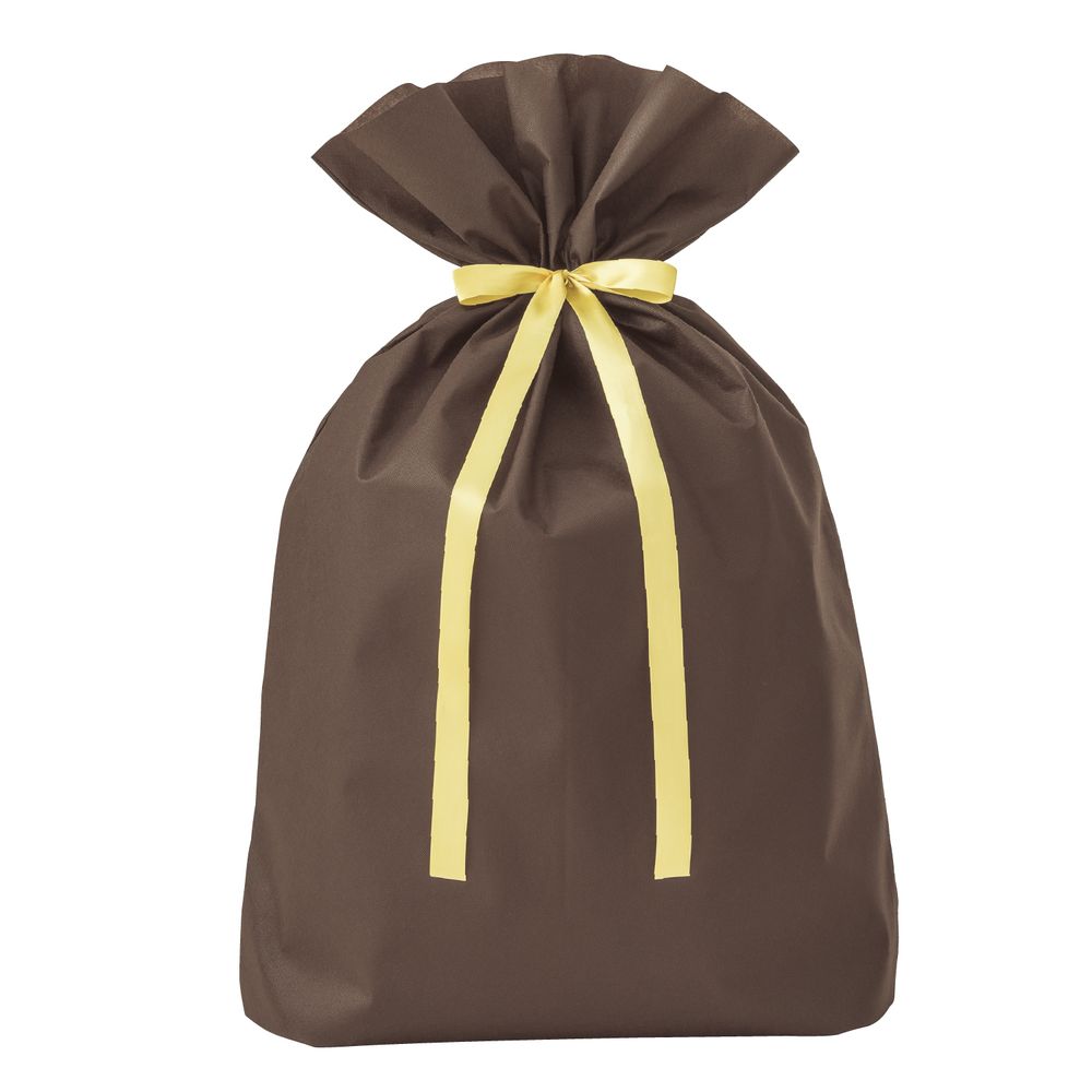 （まとめ買い）ササガワ ギフトバッグ 巾着袋 不織布 リボン付 超BIG ダークブラウン 幅750x高さ1000＋マチ240mm 1枚入 50-3961 [x5]