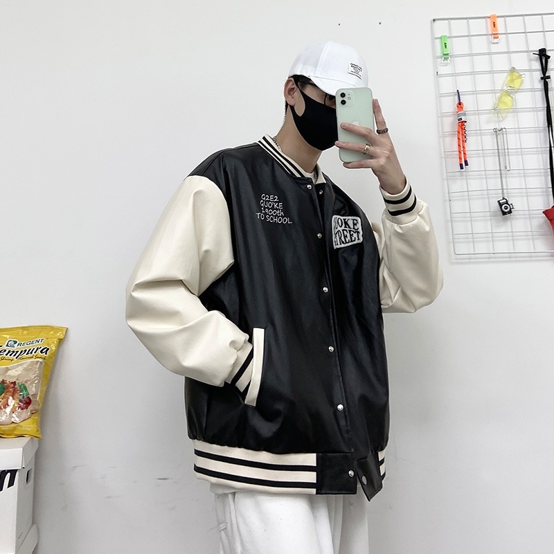 潮 カップル 野球 服 皮 韓国版 ゆったり ジャケット 長袖 上着 ファッション