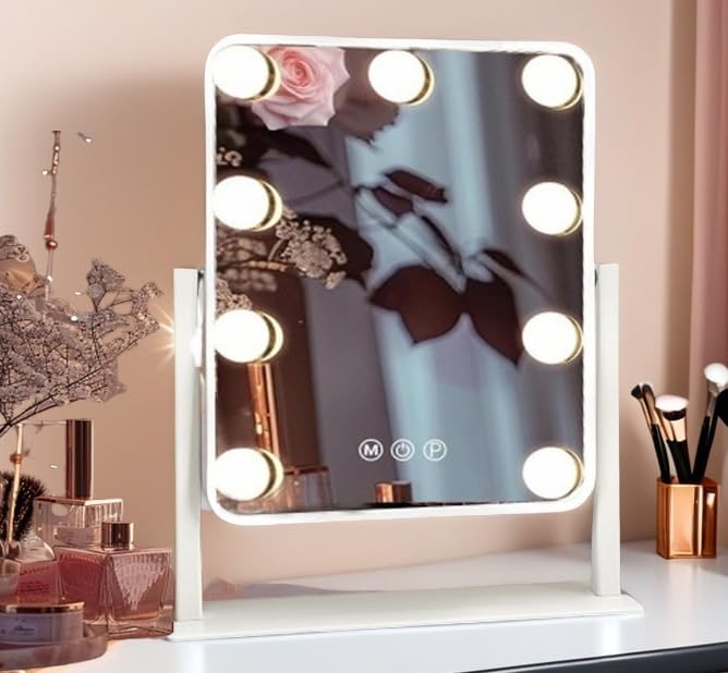 ARREBOL （ アレボル）女優ミラー 充電式ハリウッドミラー ライト付き化粧鏡 9個電球卓上ミラー USB充電式 三色照明モード 無段階調光機能 10倍拡大鏡付き コードレス 化粧鏡 LEDライト