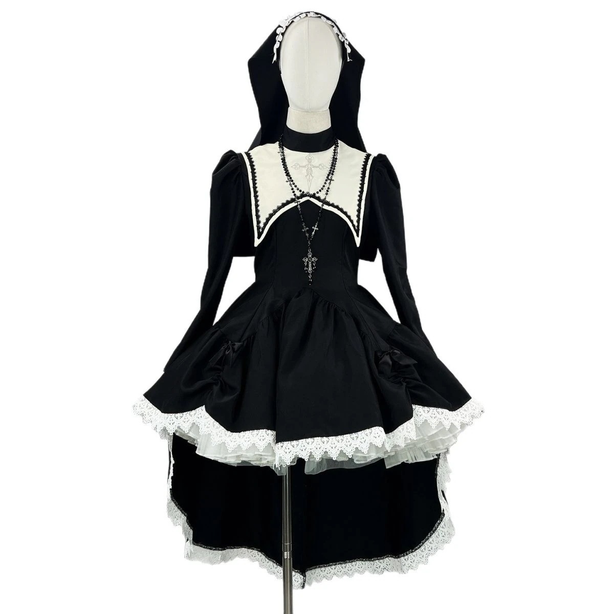 ダーク 甘く クール 刺繍 十字 架 ハロウィン 修道 女 コスチューム COS パフォーマンス サブカルチャー 衣装 仮装 クリスマスドレス クリスマスコスプレ