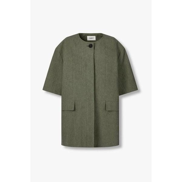 隠しボタンラウンドネック半袖ジャケット 9106212551048