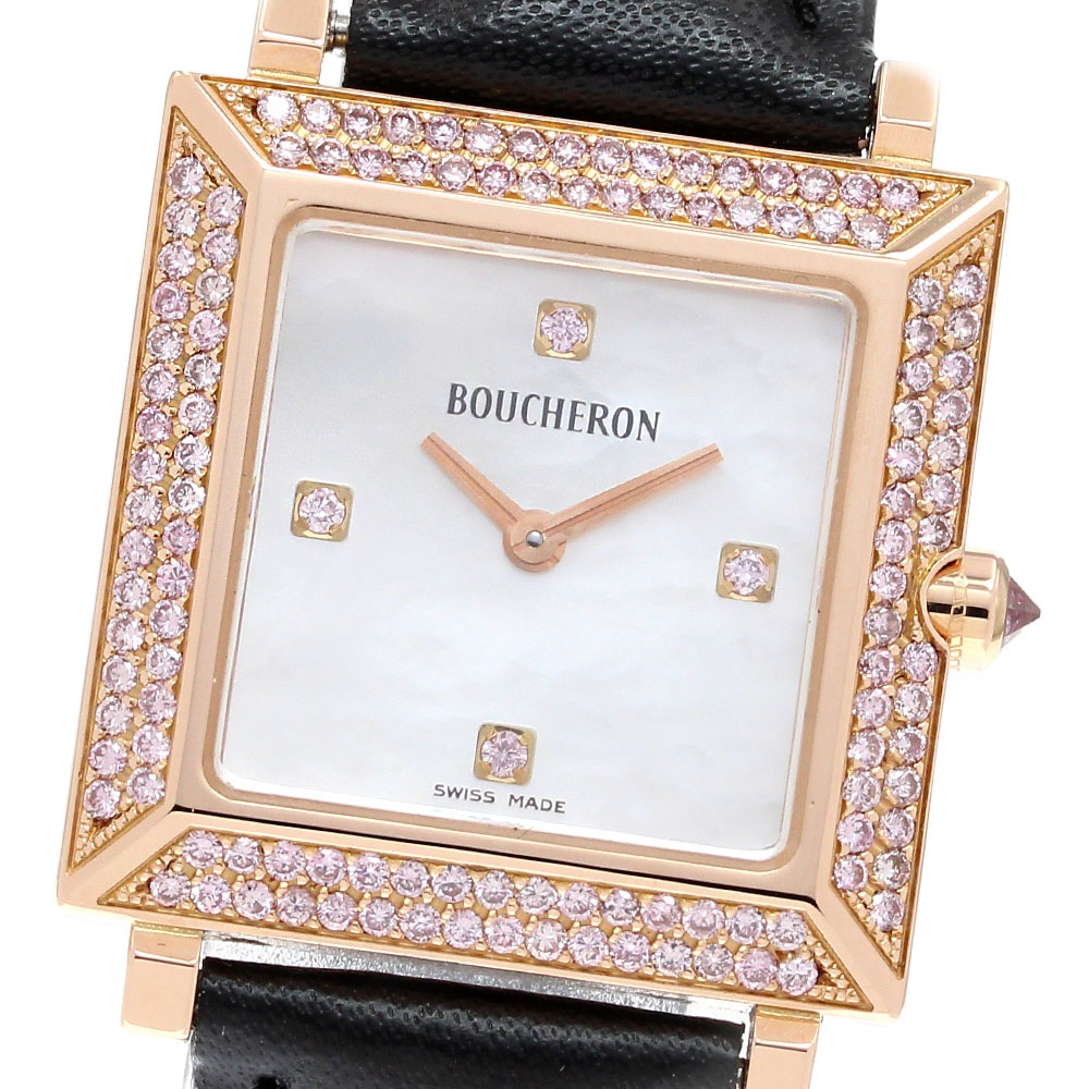 ブシュロン Boucheron ディアマン K18PG 4P ピンクダイヤベゼル クォーツ レディース 良品 内箱付き_843275【中古】