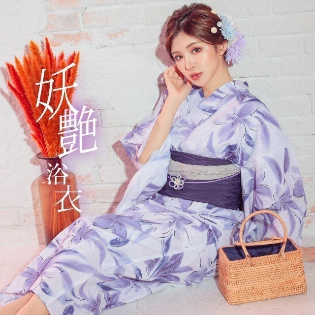 ゆかた 花柄 2点セット 浴衣 ギャル 兵児帯 浴衣セット 百合 水彩 パープル 帯 レトロ キャバ 女性 和装 和服 上品 激安 安い 可愛い セット 妖艶 大人 高校生 女の子
