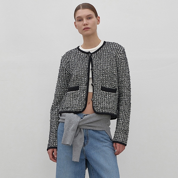 (JK-2926)BOUCLE TWEED-LIKE KNIT JACKET
