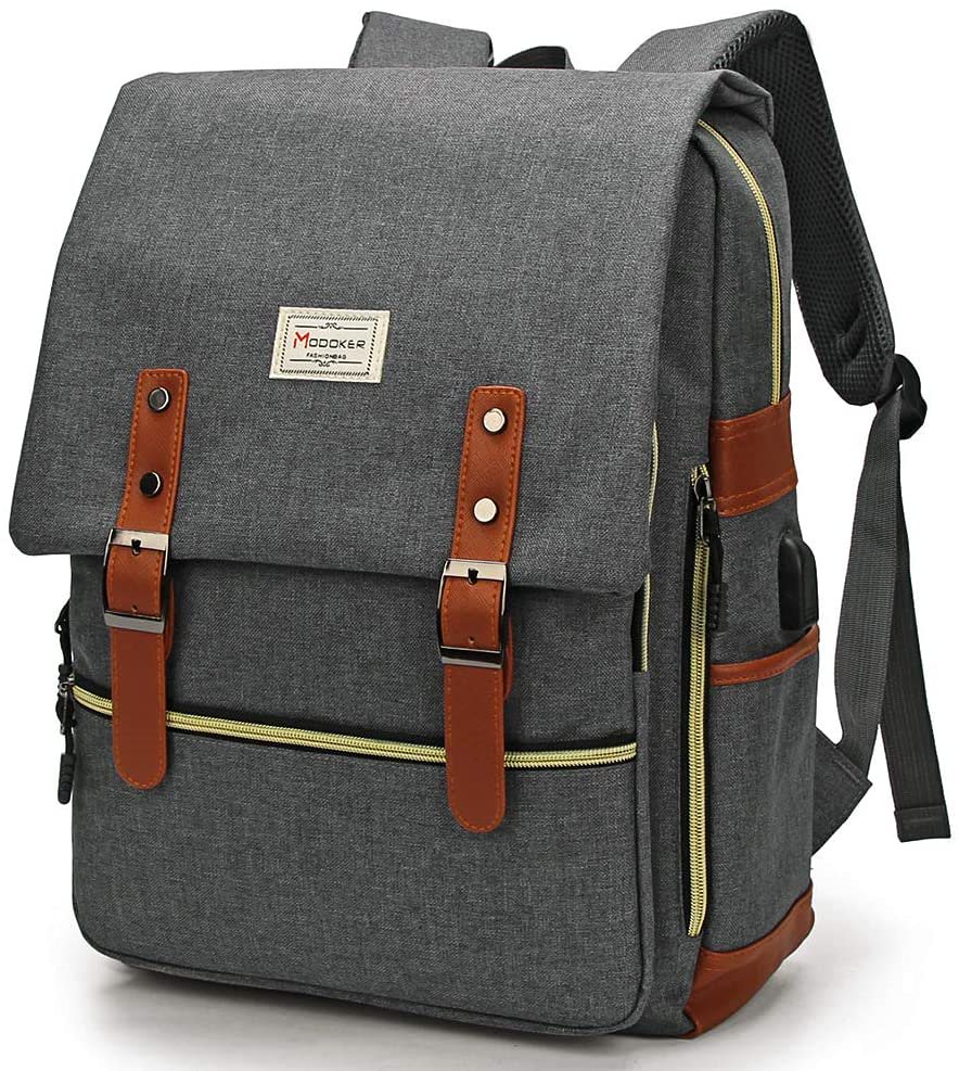 Modokerが女性向けビンテージノートバックパックを改良USB充電ポート付きスクールカレッジバック