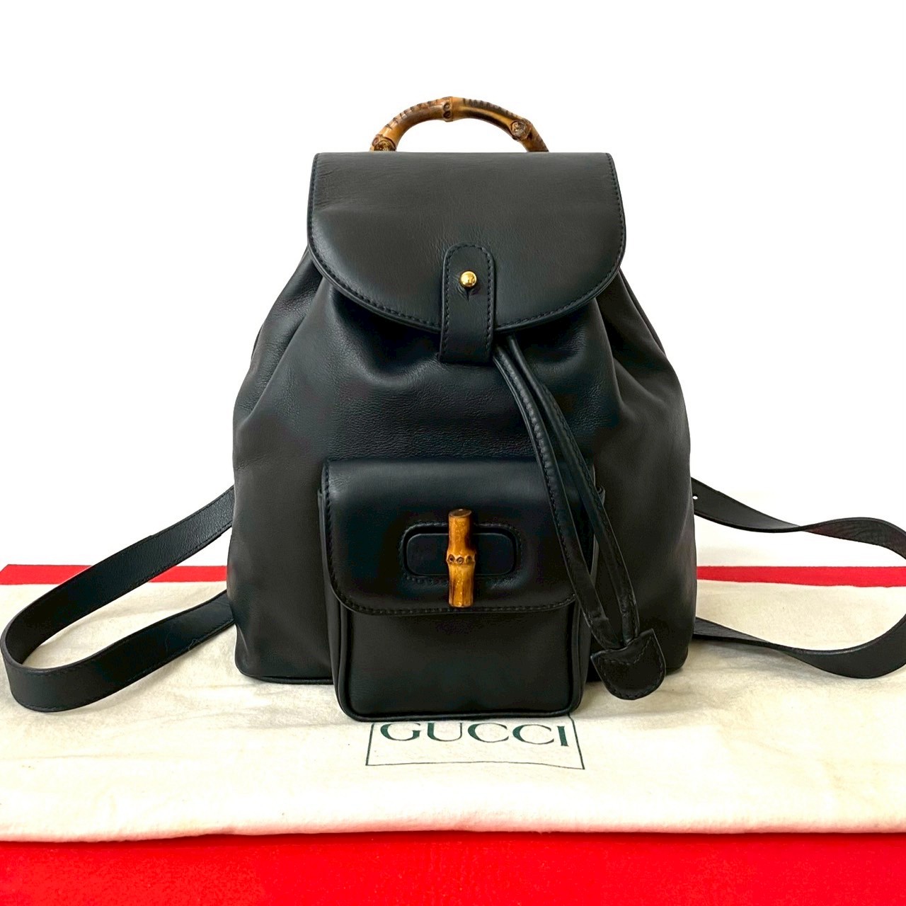 ヴィンテージ バンブー ターンロックリュックサック レザー ネイビー 08764