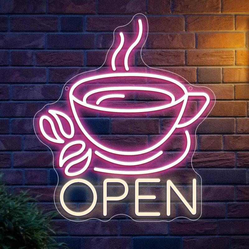コーヒーカップオープンLEDネオンサイン ビジネスウォールデコレーションCoffee Openネオン管 ネオンコーヒーサイン コーヒー バーの壁装飾 カフェレストラン キッチン ショップウィンドウウェ