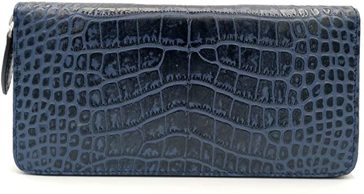 牛革 クロコダイル 型押し 長財布(ネイビー)