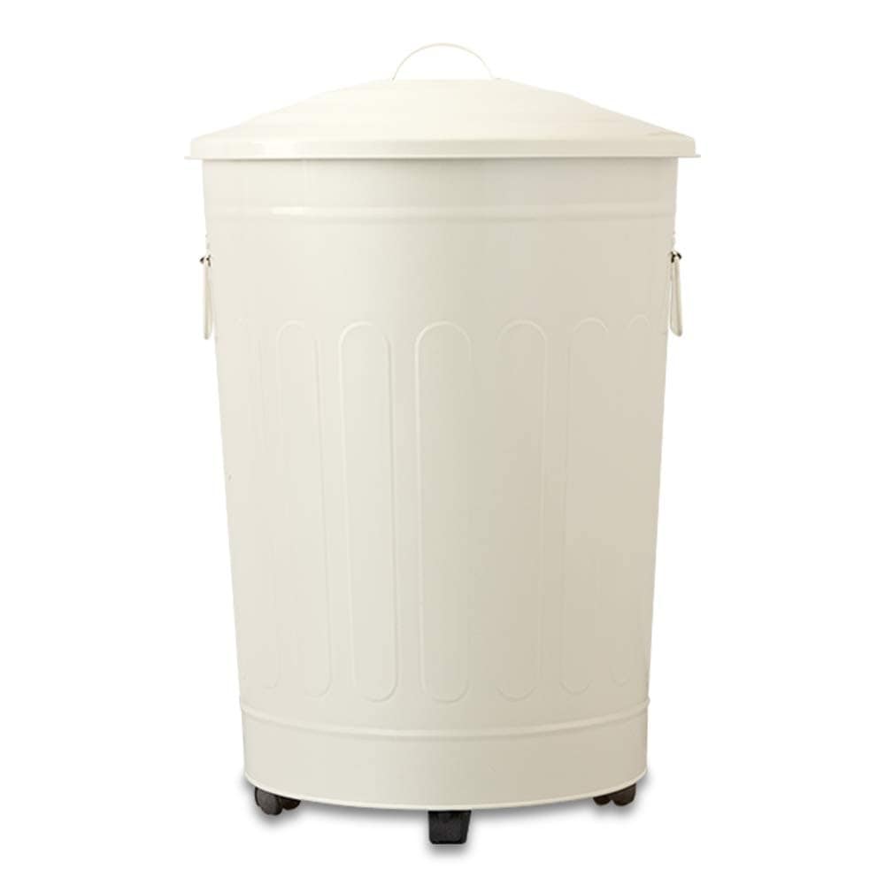 ふた付きゴミ箱 バケツ型 キャスター付き 【49L / オフホワイト】 45リットルゴミ袋対応 スチール製 高さ57cm レトロ 蓋 取っ手付