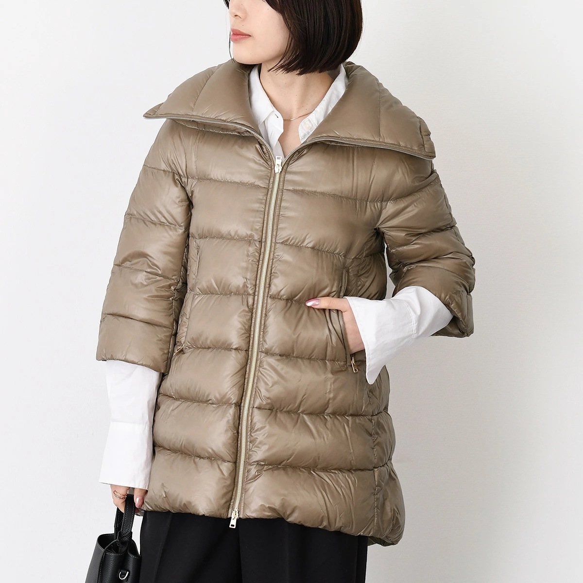 ダウン アウター PI0001DIC12017 ICONICO CLEOFE ジャケット レディース ベージュ 五分袖 秋 冬 無地 キルティング