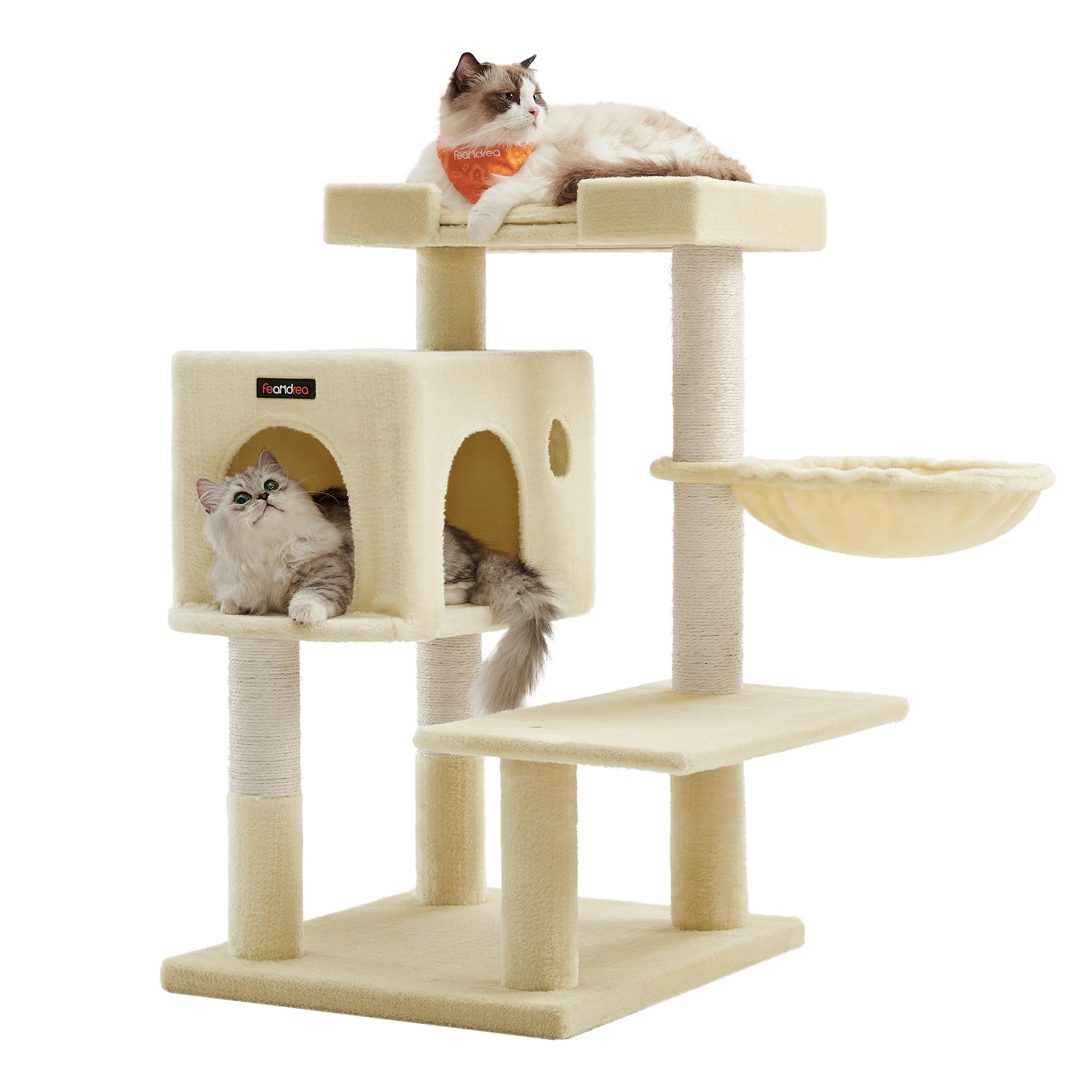 FEANDREA キャットタワー据え置き 多頭飼い 大型猫用 大きい猫にピッタリ 巨大ハウス 広い見晴らし台 PCT42M