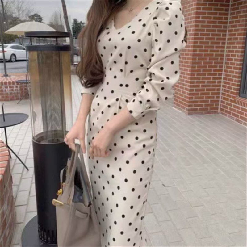 ワンピース ミモレ丈スカート ミモレ ミモレ丈 袖あり 長袖 Vネック レギュラー ハイウエスト かわいい 大人可愛い きれいめ シンプル カジュアル 大人 上品 おしゃれ 無地 春 秋 20代