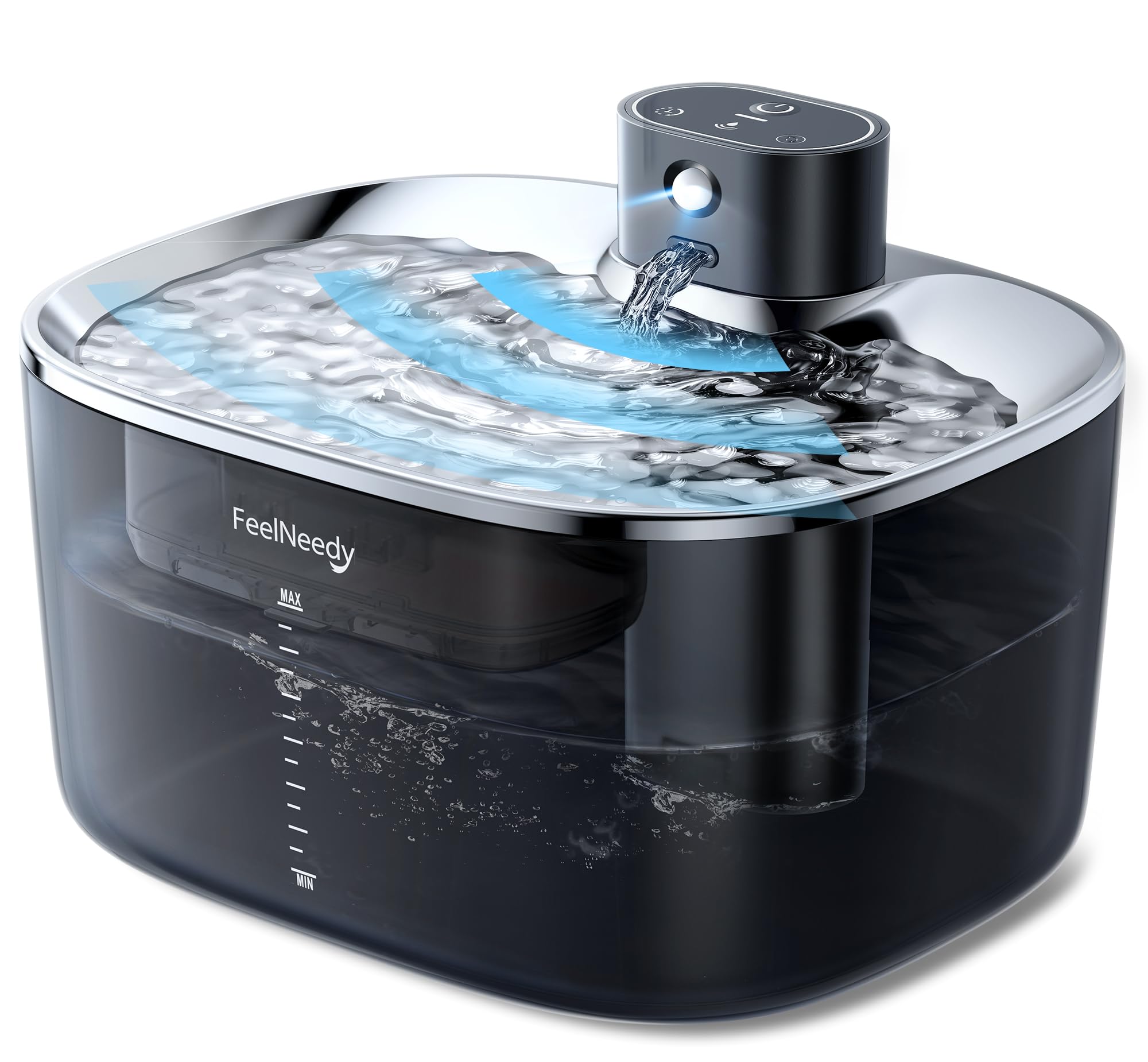 FEELNEEDY 猫給水器 ポンプ不要 ワイヤレス お手入れ時間50%削減 大容量4L 充電式4000mAhバッテリー ステンレス給水トレイ 5段階濾過 自動水循環 充電式 猫水飲み器センサー ペッ