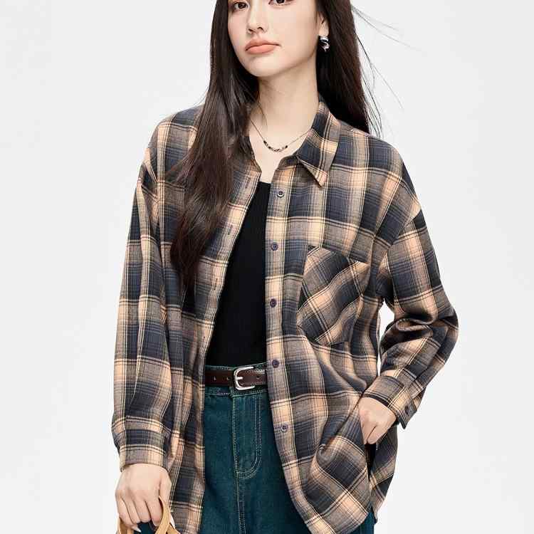 コーデ レディース ファッション オシャレ カワイイ シンプル きれいめ ナチュラル 上品カジュアル 婦人服 チェック シャツ カジュアル 快適 チェック柄 ブラウン かっこいい トップス