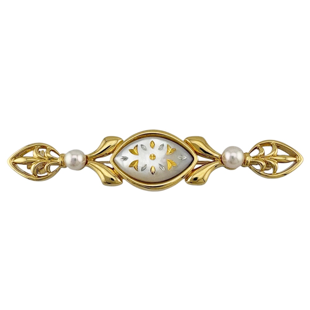 ミキモト ブローチ 18金 K18イエローゴールド シェル MIKIMOTO 中古 美品
