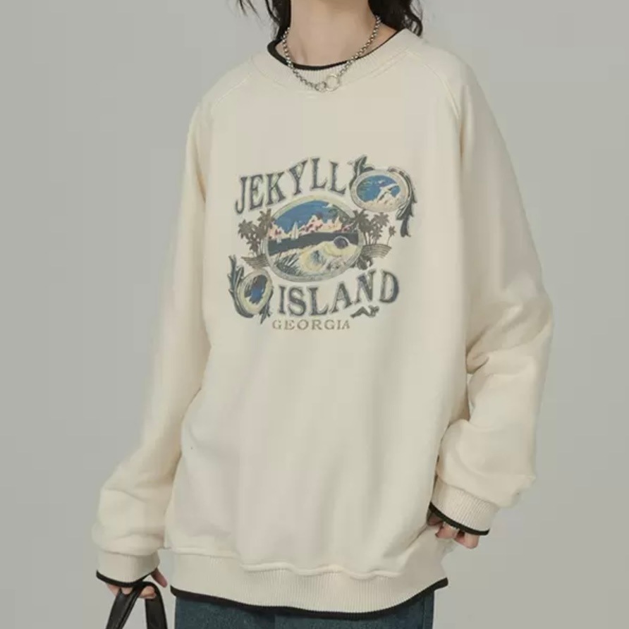 トップス シンプル パーカー フードなし トレーナー スウェット 袖あり 長袖 ドロップショルダー 萌袖 Uネック ラウンドネック クルーネック ストレート 可愛い シンプル カジュアル おしゃれ