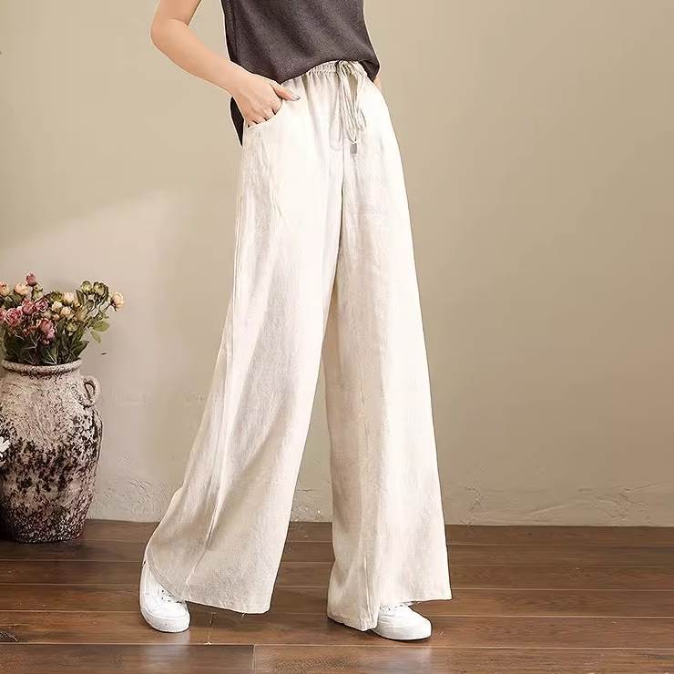 ボトムス パンツ ズボン ワイドパンツ 膝下 マキシ マキシ丈 ウエストゴム 麻 リネン シンプル カジュアル 大人 おしゃれ お洒落 アジアン 無地 秋 冬 20代 30代 40代 ママ レディース
