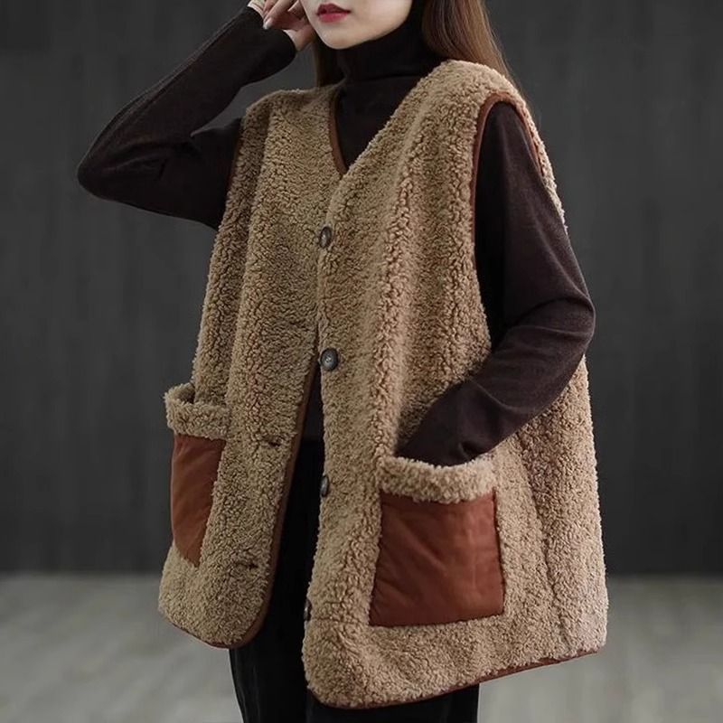 10個セット 厚手フェイクシープスキン秋冬ルーズコート ぽっちゃり体型用春秋冬オーバーサイズベスト