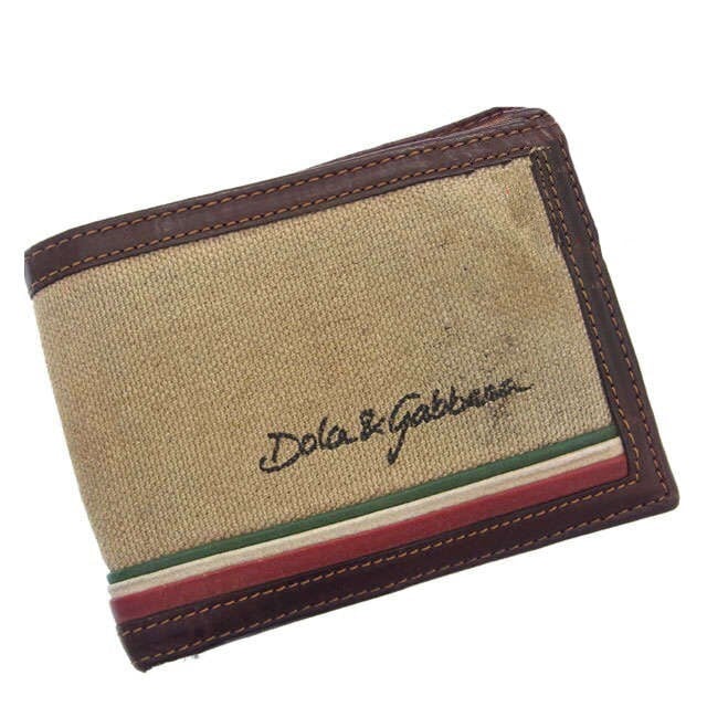 二つ折り財布 ロゴ ブラウン ベージュ 中古