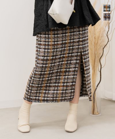 大きいサイズ レディース LL 3L 4L XL XXL XXXL 裾フリンジツイードナロースカート