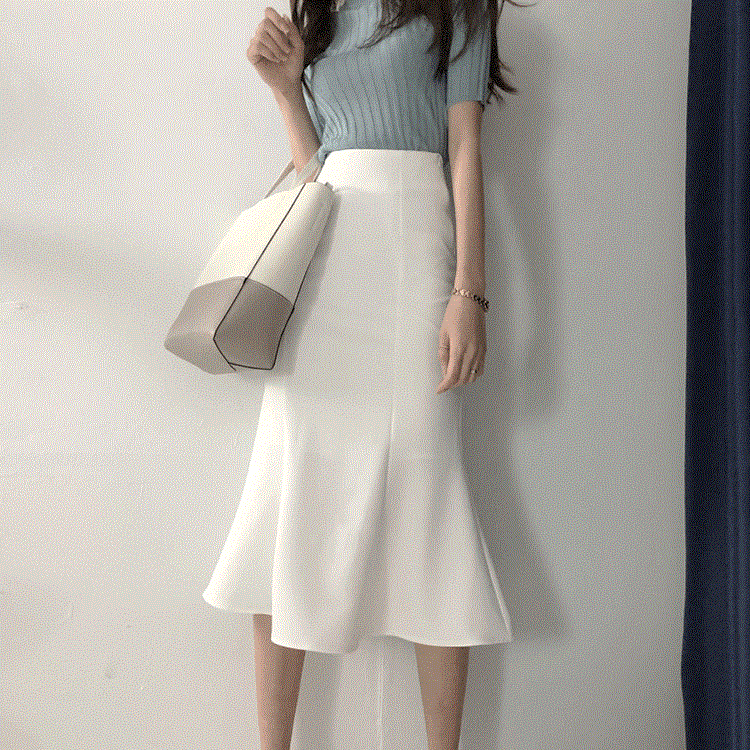 フィッシュテールスカート ヒップスカート ワンステップスカート スリムフィット 夏 韓国 シック 白 黒 ハイウエスト 細い Aラインスカート ミドル丈 ホワイト ブラック S M L XL