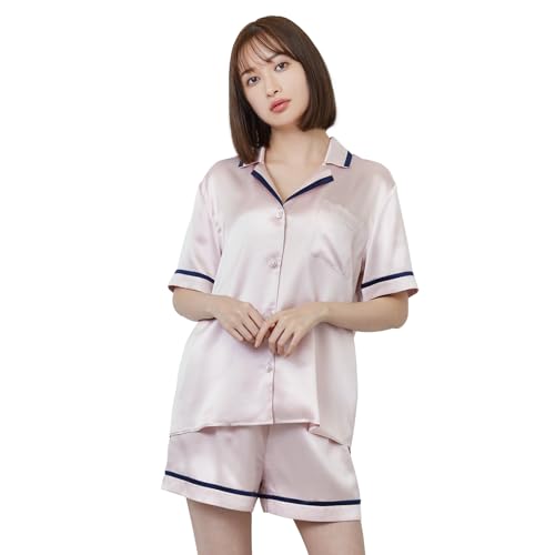 [Utukky] レディースパジャマ シルクパジャマ 半袖 シルク100% ルームウェア 上下セット 前開き 静電気防止 肌に優しい 美肌 柔らか 抗菌性 アレルギー対策 寝間着 部屋着 プレゼント