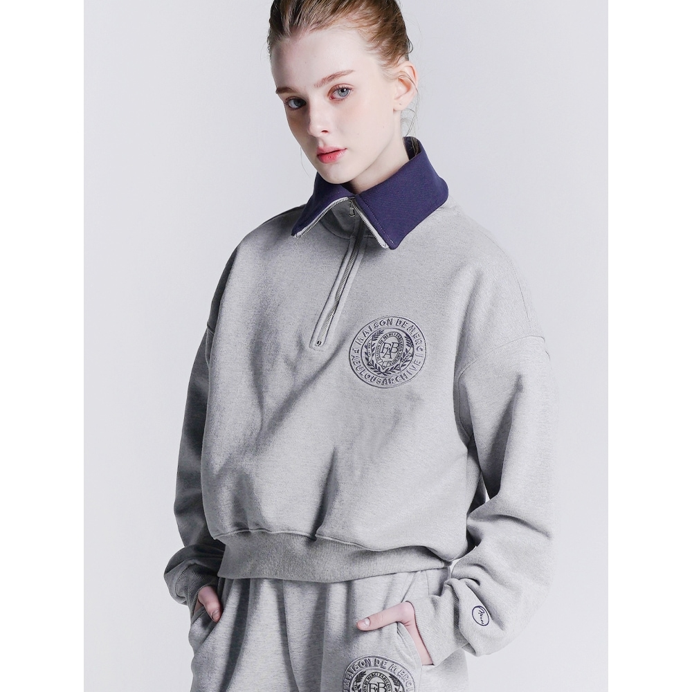 ファビュラスアーカイブ女性用クロップハーフジップアップメランジグレー (FCD1TS203W)